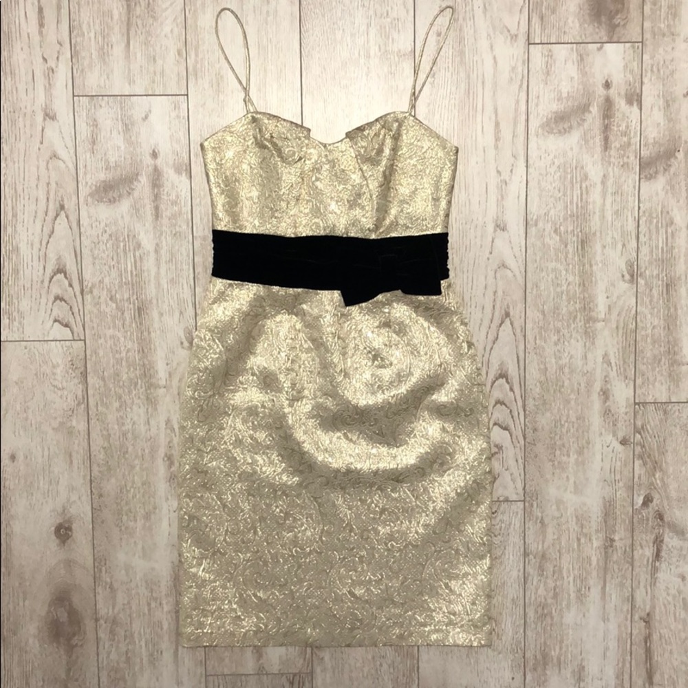 JS Collections gold jacquard strap bustier dress 4